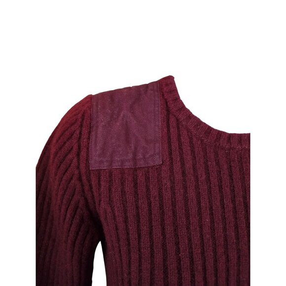 L.L. Bean Vintage Burgundy Ribbed Sweater Suede Patches 100% Merino Lambs Wool - Picture 3 of 7